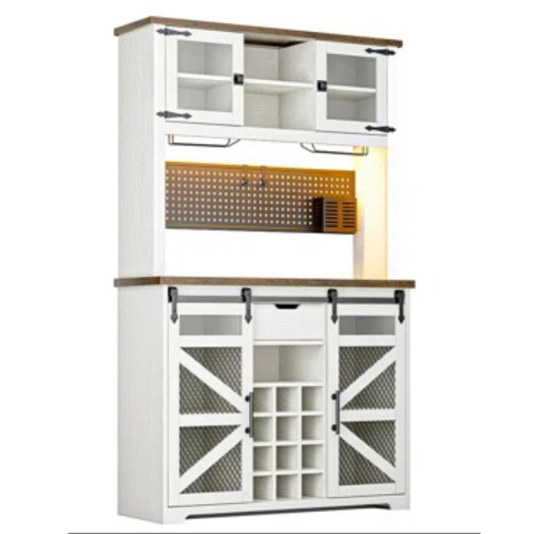 Gracie Oaks Lavorn 70  Tall Vintage Bar Cabinet With Hutch Discount