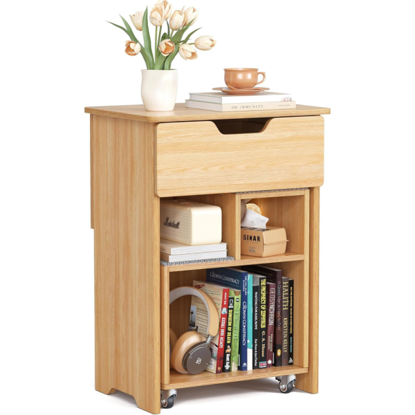 Narrow Side Tables with Drawer Open Storage Shelf with Wheels Hot on Sale