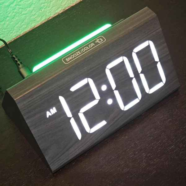 Wooden Large Numbers Digital Alarm Clocks with 7 Colors Ambient Light Discount