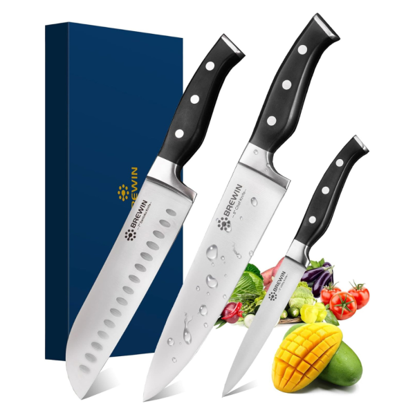3-Piece Brewin Professional High Carbon Stainless Steel Chef Knife Set Hot on Sale