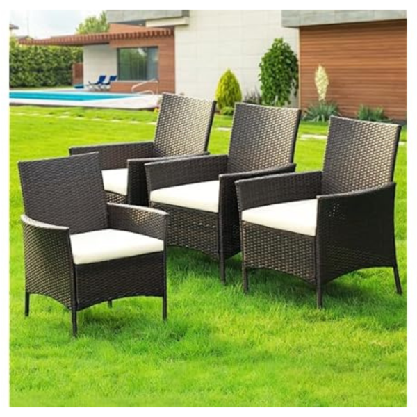 Set Of 4 Idzo All-Weather Outdoor Patio Wicker Dining Chairs Set For Sale