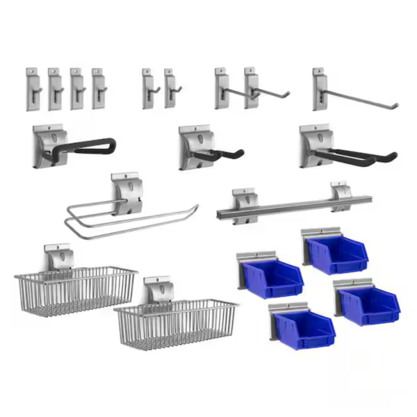 NewAge 20-Piece PVC Slatwall Accessory Hook Kit Large For Sale