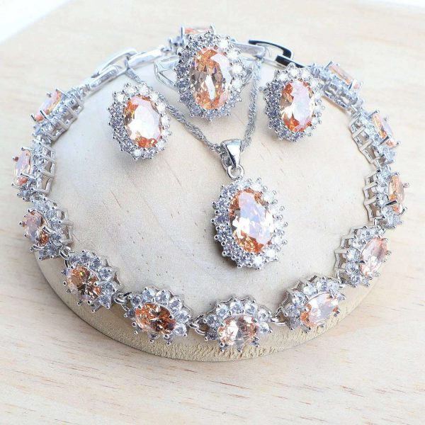 Silver 925 Women Bridal Jewelry Sets Blue Zirconia Costume Fine Jewellery Wedding Necklace Earrings Rings Bracelets Pendant Set Online Hot Sale - Image 5