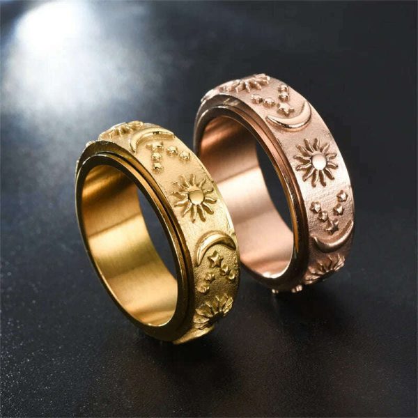 Spinning Anxiety Relaxing Ring With Star And Moon For Women Stainless Steel Rotate Freely Fidget Spinner Rings Bohemia Jewelry Hot on Sale