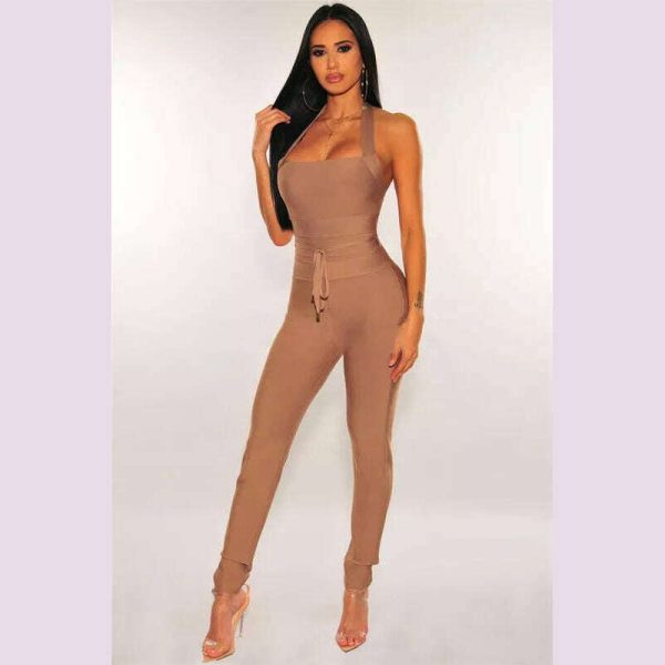 High Quality Black Women Turtleneck Neck Rayon Bandage Jumpsuit Sexy Bodycon Celebrity Party Jumpsuits Vestidos Supply - Image 2